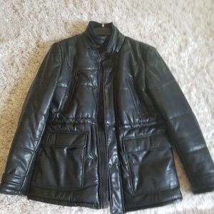 Men's black Zara faux leather quilted coat